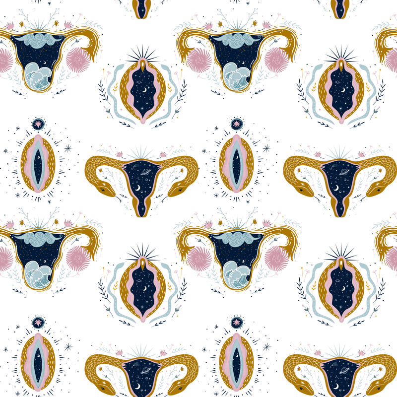 Vagina with Celestial Bodies Seamless Pattern